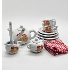 Miniature Fairy Garden Tea Set: Vintage Bears & Hearts Display